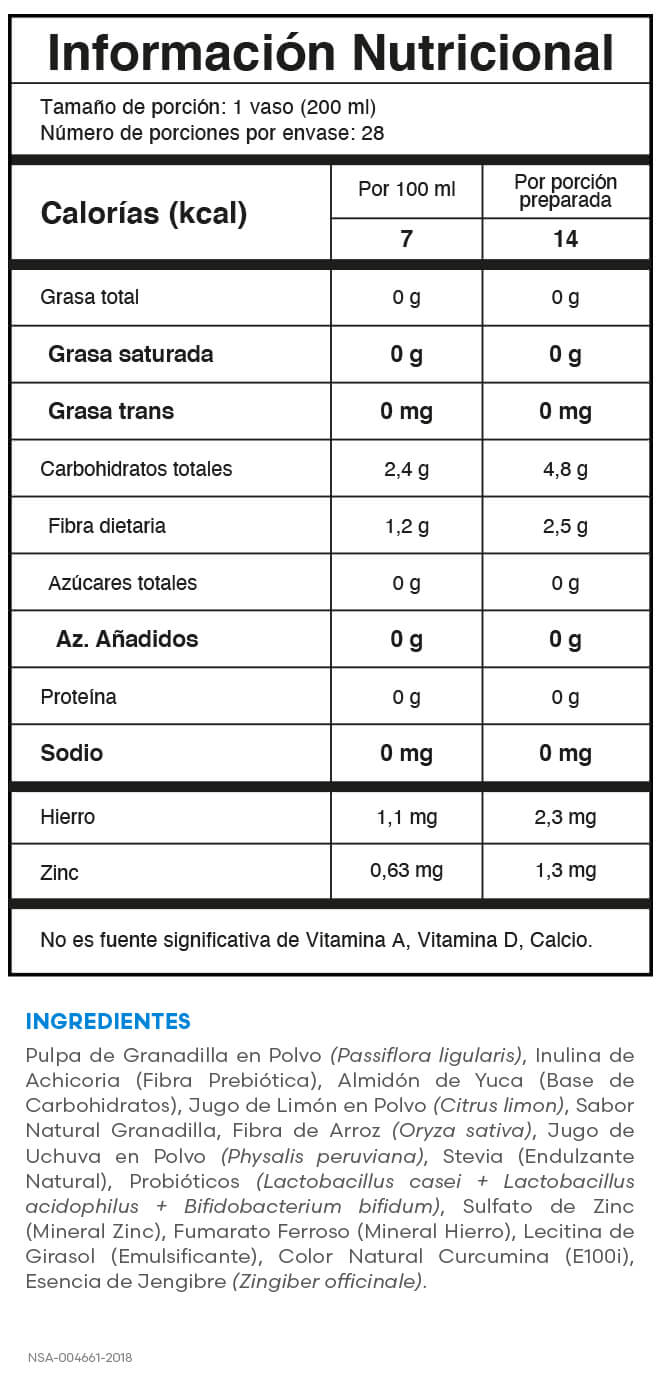 Tabla nutricional Flora Liv Fuxion