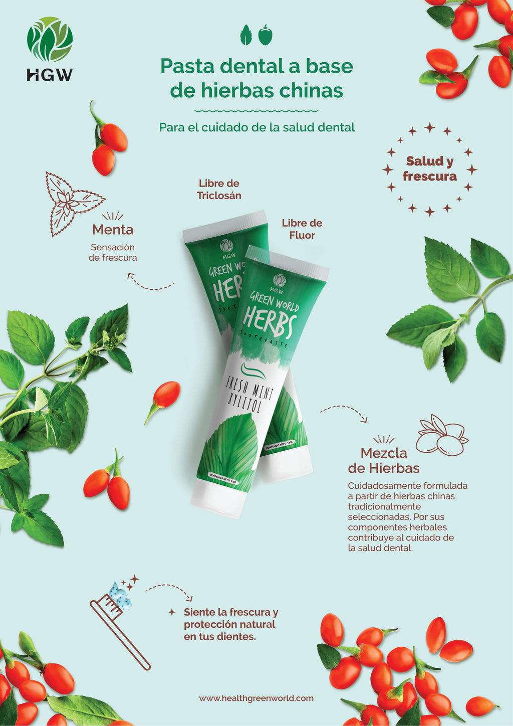 Green World Herbs Toothpaste HGW - Pasta Dental Menta Fresca