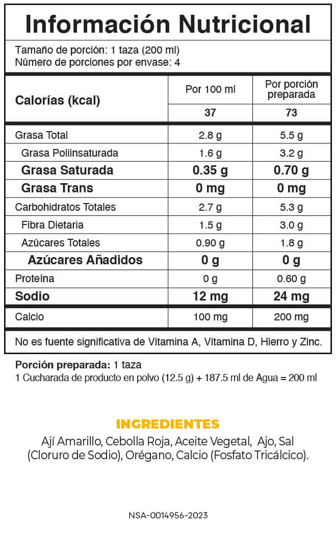 Tabla nutricional Base Culinaria Amarilla Fuxion