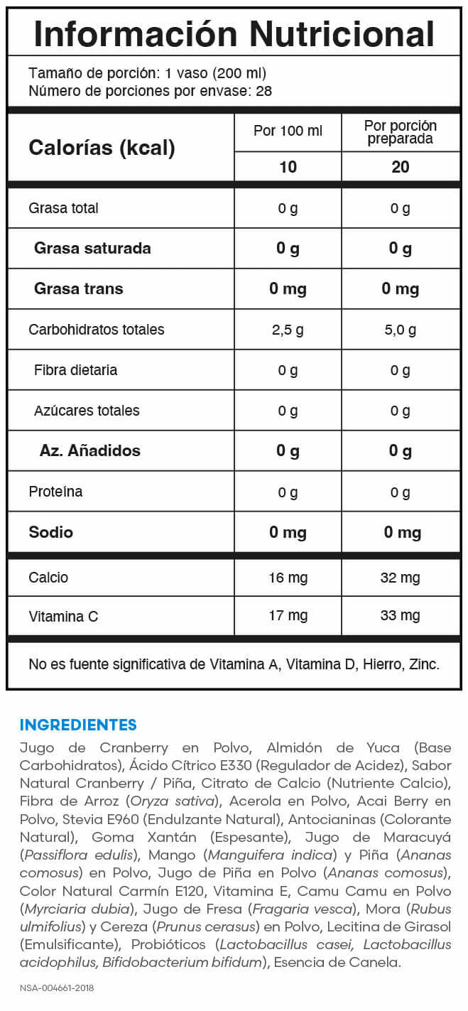 Tabla nutricional Berry Balance Fuxion