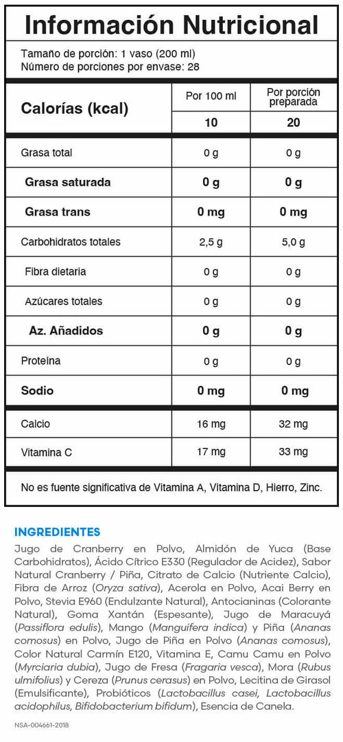 Tabla nutricional Berry Balance Fuxion