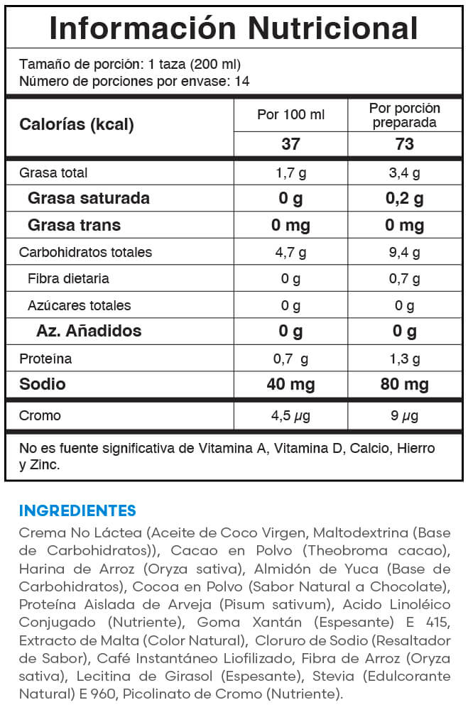 Tabla nutricional Chocolate Fit Fuxion