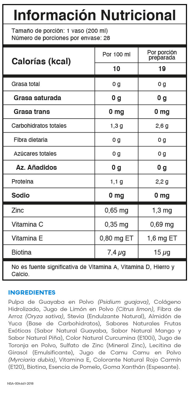 Cool Age Fuxion - Tabla nutricional