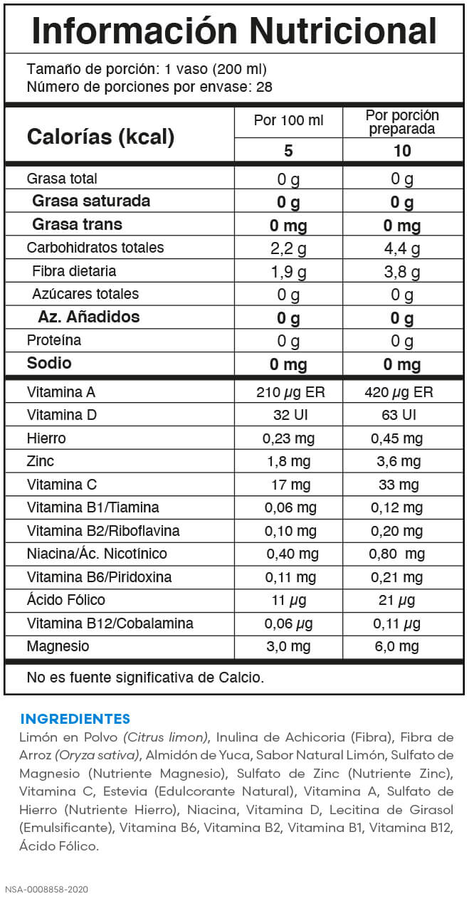 Tabla nutricional Liquid Fiber Fuxion