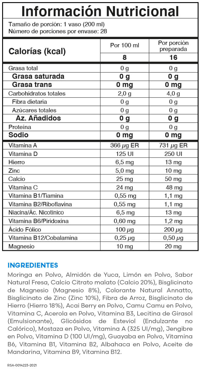 Nutraday Fuxion - Tabla nutricional