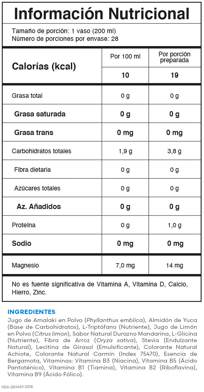Tabla nutricional OFF Fuxion