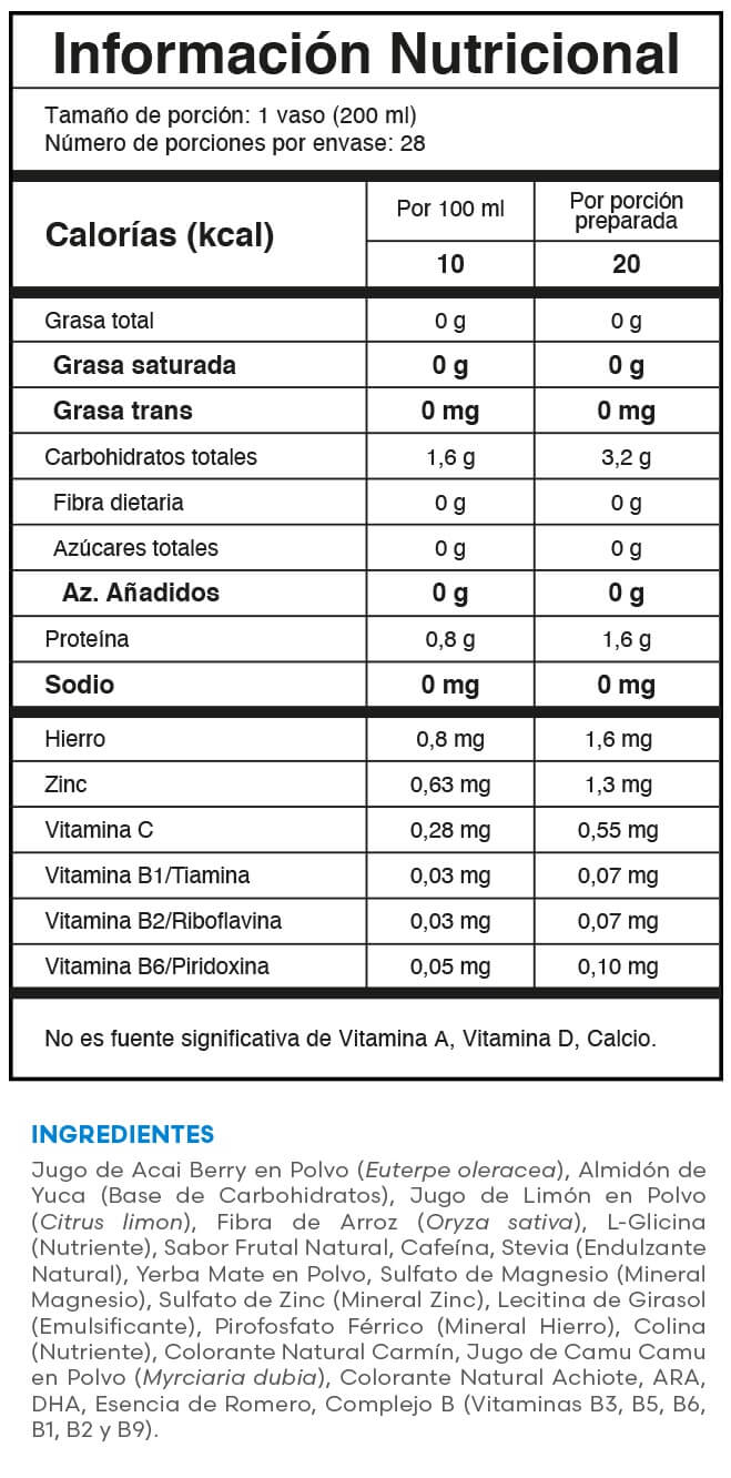 Tabla nutricional ON Fuxion