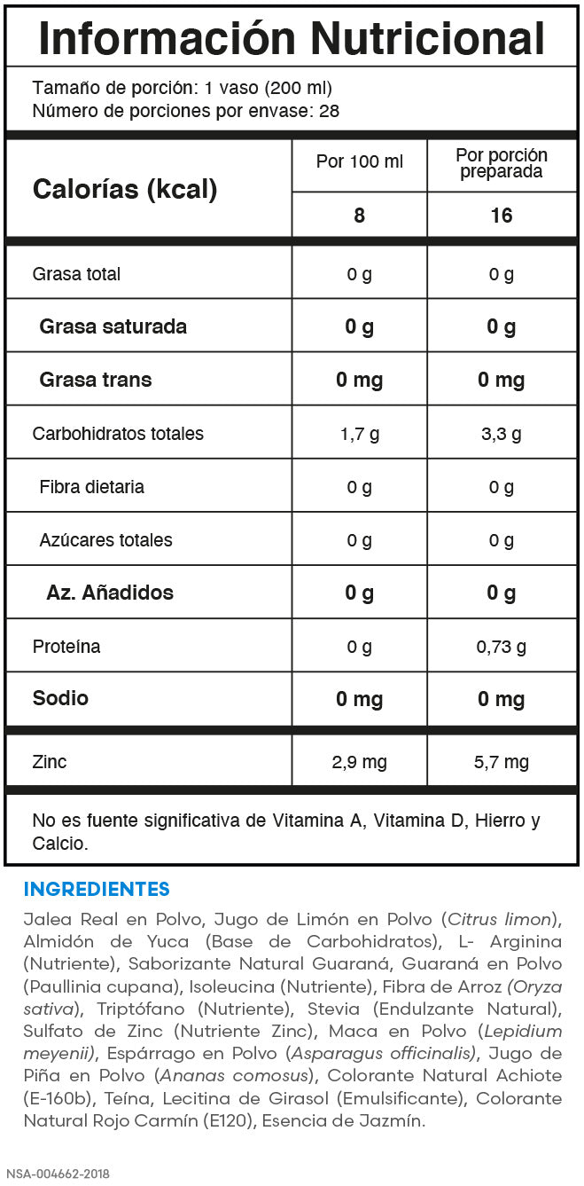 Passion Fuxion - Tabla nutricional