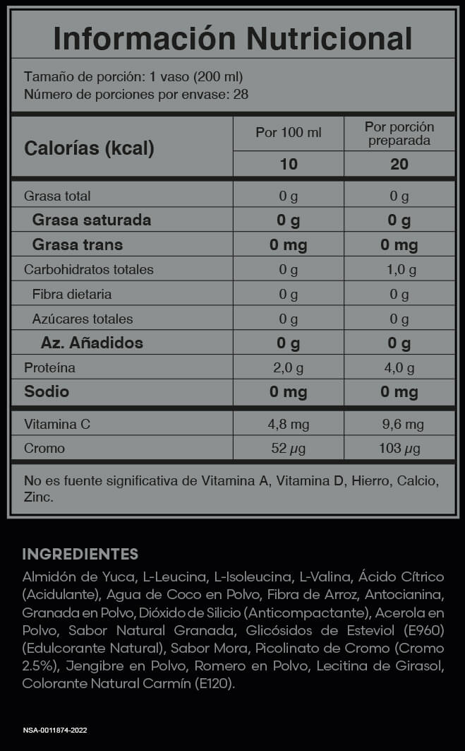 Tabla nutricional Post Sport Fuxion