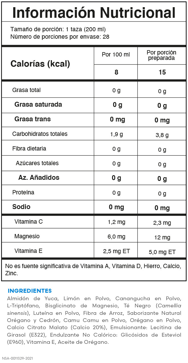 Probal Fuxion - Tabla nutricional