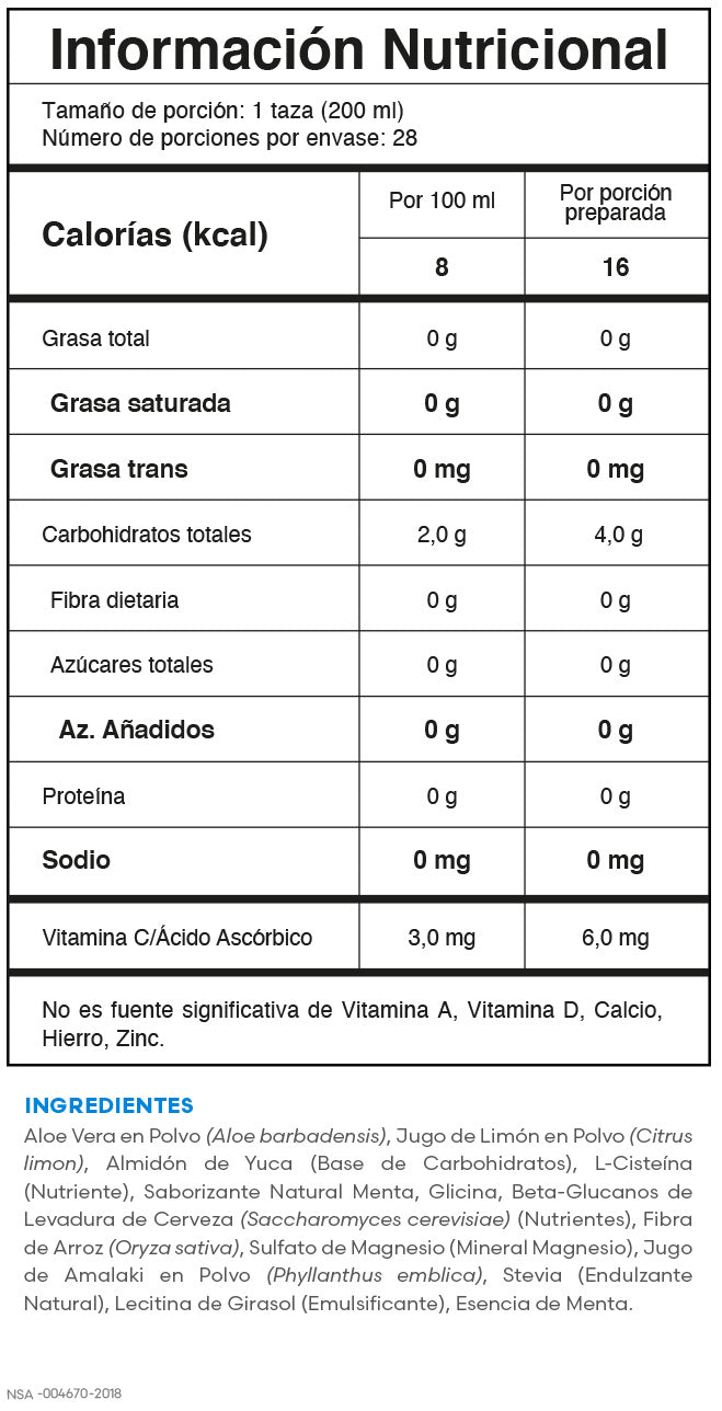 Vera+ Fuxion - Tabla nutricional
